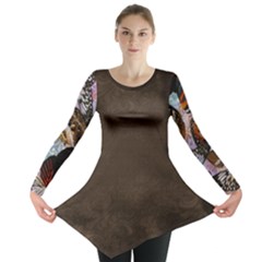 Brown Rococo And Butterfly Wings Long Sleeve Tunic Top Asymmetrical Hem by NaturalDesign