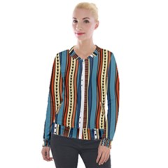 Stripes Hand Drawn Tribal Colorful Background Pattern Velour Zip Up Jacket