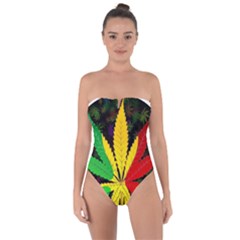 Cannabis Leaf Color Tie Back One Piece Swimsuit