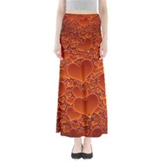 Heart Orange Texture Many Full Length Maxi Skirt