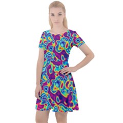 Ripple Motley Colorful Spots Abstract Cap Sleeve Velour Dress  by Vaneshart