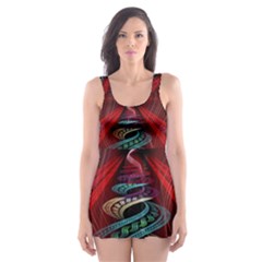 Patterns Red Abstract Skater Dress Swimsuit by Vaneshart