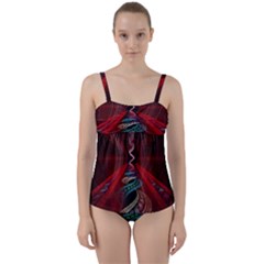 Patterns Red Abstract Twist Front Tankini Set by Vaneshart