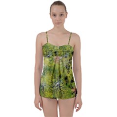 Abstract Spots Lines Green Babydoll Tankini Set by Vaneshart