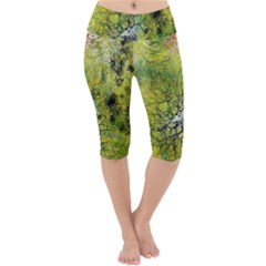 Abstract Spots Lines Green Lightweight Velour Cropped Yoga Leggings by Vaneshart
