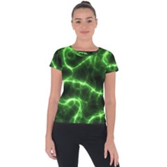 Lightning Electricity Pattern Green Short Sleeve Sports Top  by Alisyart