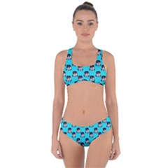 Forest Girl Bight Baby Blue Patttern Criss Cross Bikini Set