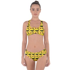 Bat Rose Lips Yellow Pattern Criss Cross Bikini Set