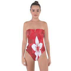 Tropical Red Flowers Tie Back One Piece Swimsuit by retrotoomoderndesigns
