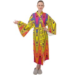 Retro Colorful Waves Background Maxi Velour Kimono by Vaneshart