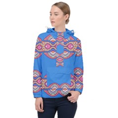 Shapes Chains On A Blue Background                                              Women Hooded Front Pocket Windbreaker