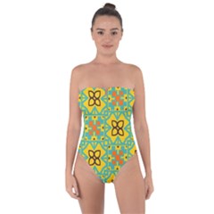 Flowers In Squares Pattern                                              Tie Back One Piece Swimsuit by LalyLauraFLM