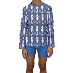 Seahorse Shell Pattern Kids  Long Sleeve Swimwear by Vaneshart