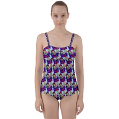 Thursday Pattern  Blue Twist Front Tankini Set