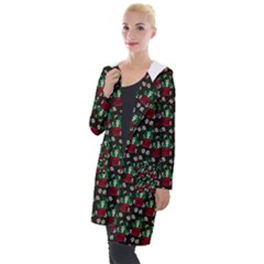 Girl With Green Hair Pattern Brown Floral Hooded Pocket Cardigan