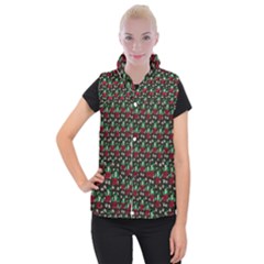 Girl With Green Hair Pattern Brown Floral Women s Button Up Vest