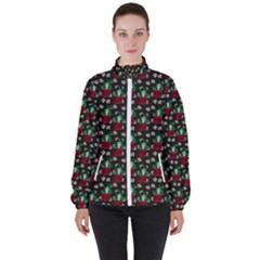 Girl With Green Hair Pattern Brown Floral Women s High Neck Windbreaker