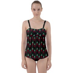 Girl With Green Hair Pattern Brown Twist Front Tankini Set