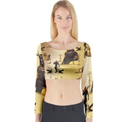 Anubis The Egyptian God Pattern Long Sleeve Crop Top by FantasyWorld7