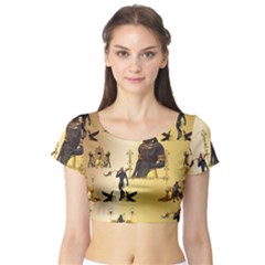 Anubis The Egyptian God Pattern Short Sleeve Crop Top by FantasyWorld7