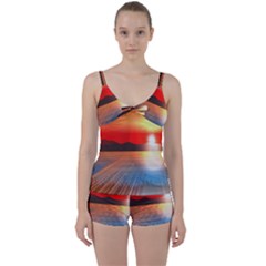 Sunset Water River Sea Sunrays Tie Front Two Piece Tankini by Mariart