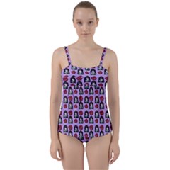 Girl Flower Pattern Lilac Twist Front Tankini Set