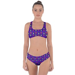 Girl Flower Pattern Royal Blue Criss Cross Bikini Set