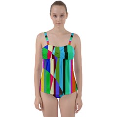 Stripes Interrupted Twist Front Tankini Set by bloomingvinedesign