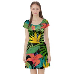 Tropical Greens Short Sleeve Skater Dress by Sobalvarro
