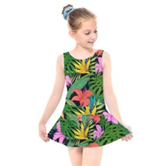 Tropical Greens Kids  Skater Dress Swimsuit by Sobalvarro