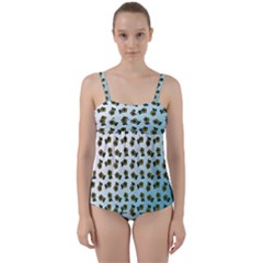 Blue Gradient Flower Twist Front Tankini Set by snowwhitegirl