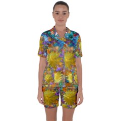 Apo Flower Power Satin Short Sleeve Pyjamas Set by WolfepawFractals