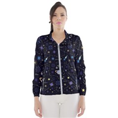 Starry Night  Space Constellations  Stars  Galaxy  Universe Graphic  Illustration Women s Windbreaker