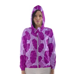 Exotic Tropical Leafs Watercolor Pattern Women s Hooded Windbreaker