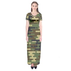Curve Shape Seamless Camouflage Pattern Short Sleeve Maxi Dress