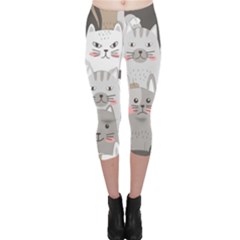 Hand Draw Cats Seamless Pattern Capri Leggings 