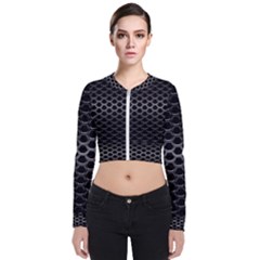 Black Metallic Hexagon Mesh Pattern Background Long Sleeve Zip Up Bomber Jacket