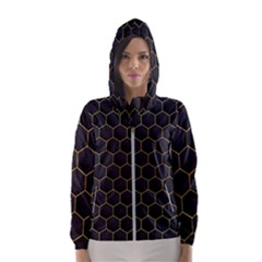 Hexagon Black Background Women s Hooded Windbreaker