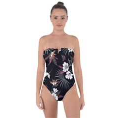 Beautiful Artistic Dark Tropical Pattern Tie Back One Piece Swimsuit