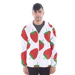 Seamless Pattern Fresh Strawberry Men s Hooded Windbreaker