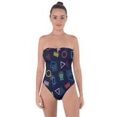 Memphis Seamless Patterns Abstract Jumble Textures Tie Back One Piece Swimsuit