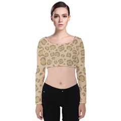 Leopard Print Velvet Long Sleeve Crop Top by Sobalvarro
