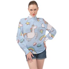 Unicorn Seamless Pattern Background Vector High Neck Long Sleeve Chiffon Top by Sobalvarro