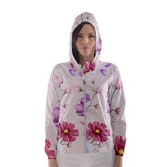 Vector Hand Drawn Cosmos Flower Pattern Women s Hooded Windbreaker by Sobalvarro