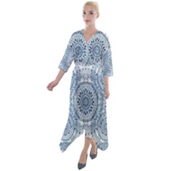 Boho Pattern Style Graphic Vector Quarter Sleeve Wrap Front Maxi Dress by Sobalvarro