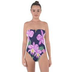 Vector Hand Drawn Orchid Flower Pattern Tie Back One Piece Swimsuit by Sobalvarro
