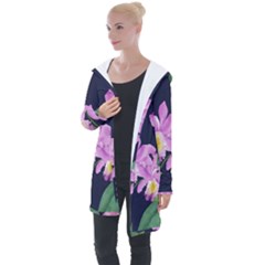 Vector Hand Drawn Orchid Flower Pattern Longline Hooded Cardigan by Sobalvarro