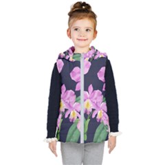 Vector Hand Drawn Orchid Flower Pattern Kids  Hooded Puffer Vest by Sobalvarro
