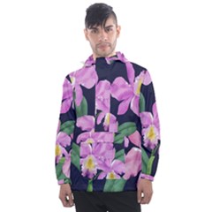 Vector Hand Drawn Orchid Flower Pattern Men s Front Pocket Pullover Windbreaker by Sobalvarro