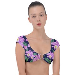 Vector Hand Drawn Orchid Flower Pattern Cap Sleeve Ring Bikini Top by Sobalvarro